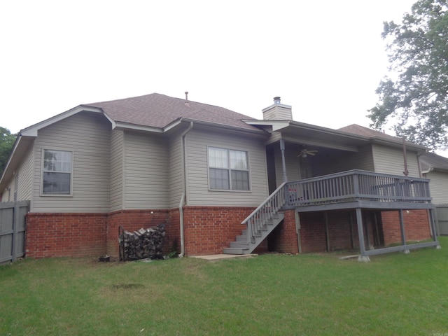 6 Jack Nicklaus Cv, Little Rock, AR 72210 - rear view of house featuring a ceiling fan, brick siding, stairway, a chimney, and a deck
