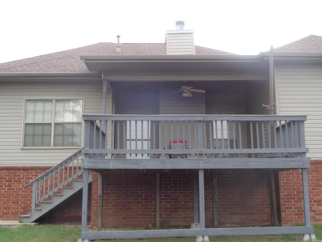 6 Jack Nicklaus Cv, Little Rock, AR 72210 - rear view of property with brick siding, a ceiling fan, stairway, a shingled roof, and a deck
