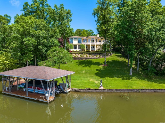12 Sacedon Trce, Hot Springs Village, AR 71909 - dock area with a water view, boat lift, and a yard