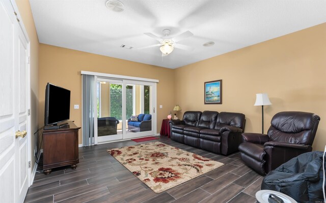 12 Sacedon Trce, Hot Springs Village, AR 71909 - living area with dark wood-style flooring and a ceiling fan