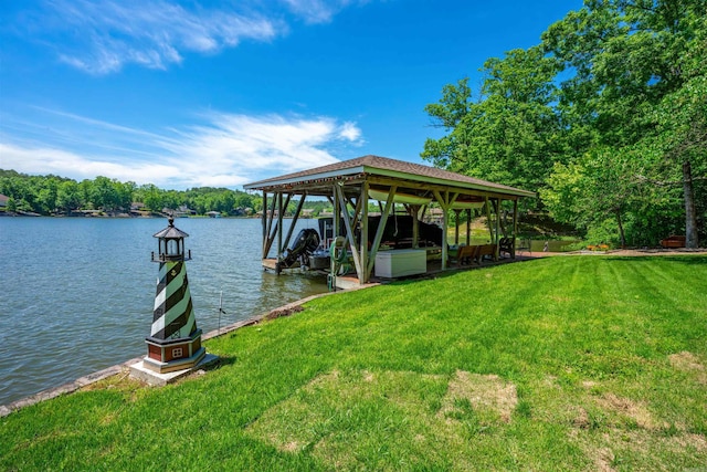 12 Sacedon Trce, Hot Springs Village, AR 71909 - dock with a yard, a water view, and boat lift