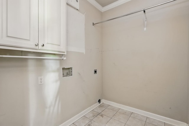 113 Shady Dr, Maumelle, AR 72113 - laundry area with hookup for a washing machine, cabinet space, crown molding, baseboards, and hookup for an electric dryer