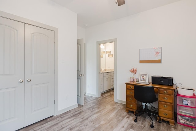 92 Hudson Dr, Sheridan, AR 72150 - office featuring light wood finished floors, a ceiling fan, and baseboards