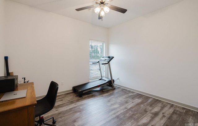 92 Hudson Dr, Sheridan, AR 72150 - office with wood finished floors, a ceiling fan, and baseboards