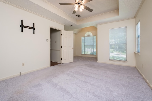 1505 Cherry Brook Dr, Little Rock, AR 72211 - unfurnished room with ornamental molding, a raised ceiling, carpet flooring, ceiling fan, and baseboards