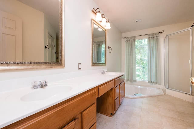 1505 Cherry Brook Dr, Little Rock, AR 72211 - bathroom with a shower stall, double vanity, a garden tub, and tile patterned flooring