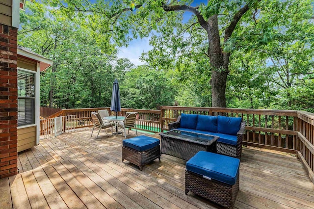 77 Stoneledge Dr, Maumelle, AR 72113 - wooden terrace with an outdoor hangout area and outdoor dining area
