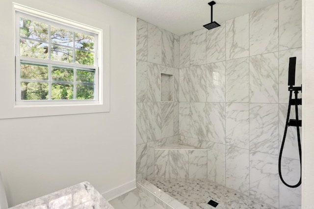 13512 Peters Rd, Cabot, AR 72023 - full bath featuring plenty of natural light, marble finish flooring, baseboards, and tiled shower
