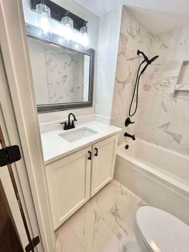 1307 Aplin Ave, Perryville, AR 72126 - bathroom featuring marble finish flooring, shower / bath combination, vanity, and toilet