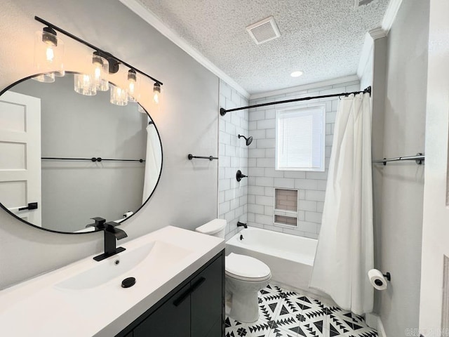 1701 N University, Little Rock, AR 72207 - full bath with ornamental molding, a textured ceiling, toilet, shower / bath combo, and vanity