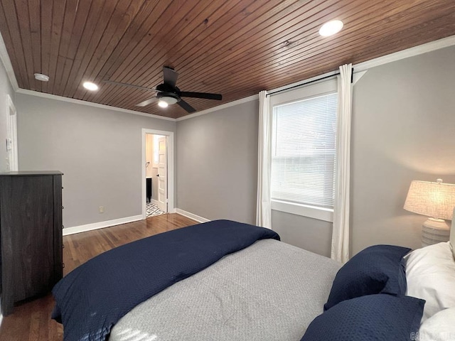1701 N University, Little Rock, AR 72207 - bedroom with ornamental molding, wood finished floors, wood ceiling, baseboards, and recessed lighting