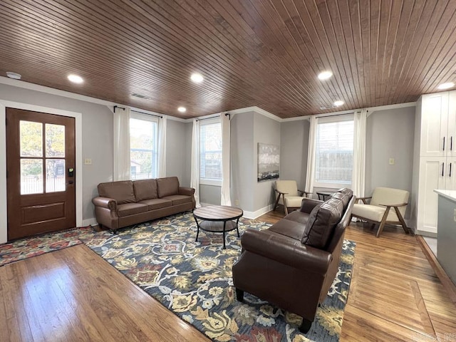 1701 N University, Little Rock, AR 72207 - living area featuring wooden ceiling, plenty of natural light, wood finished floors, baseboards, and recessed lighting