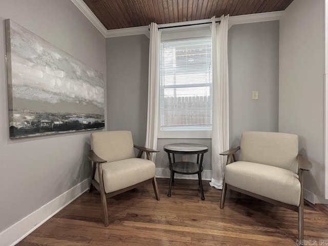 1701 N University, Little Rock, AR 72207 - sitting room featuring ornamental molding, wood ceiling, wood finished floors, and baseboards