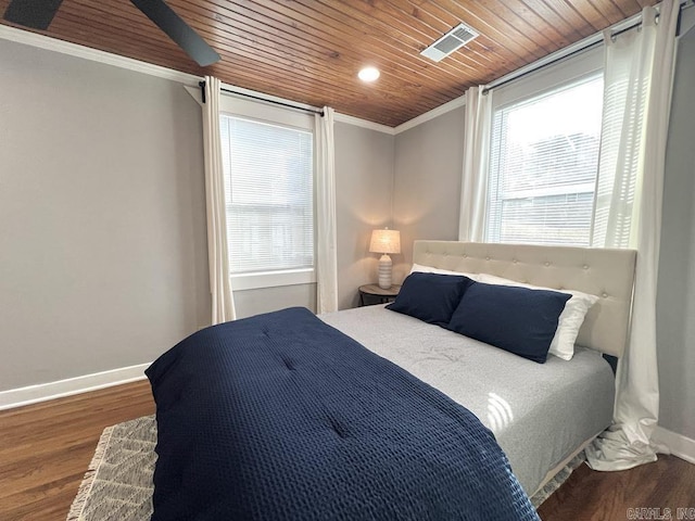 1701 N University, Little Rock, AR 72207 - bedroom with wooden ceiling, baseboards, wood finished floors, crown molding, and recessed lighting