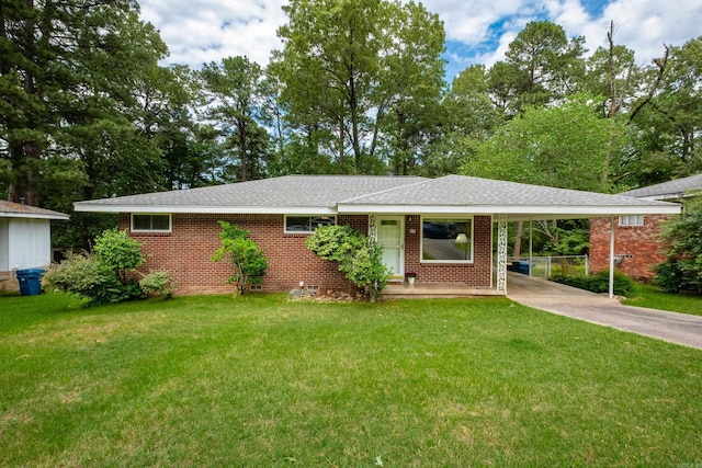 25 Barbara Cir, Little Rock, AR 72204 - ranch-style house with driveway, a carport, a front lawn, and brick siding