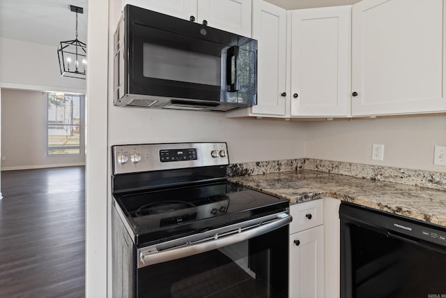 1403 Scott, Conway, AR 72032 - kitchen with black appliances, a chandelier, white cabinets, and dark wood-style flooring