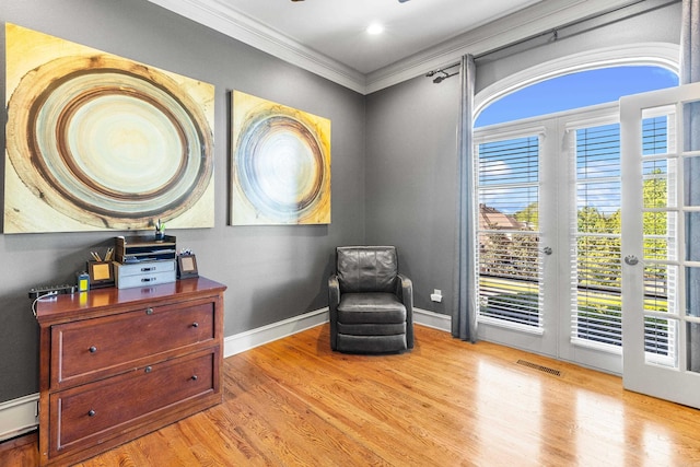 4 Bellegarde Dr, Little Rock, AR 72223 - sitting room with ornamental molding, wood finished floors, baseboards, and ceiling fan
