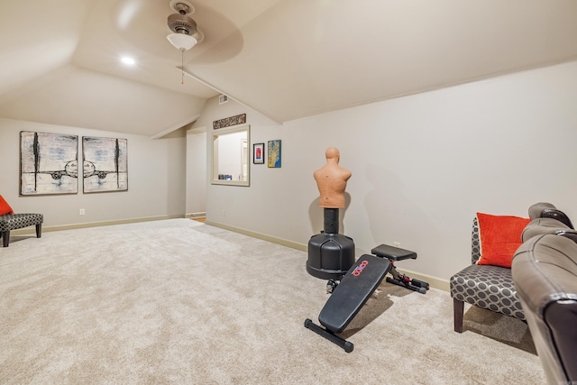 4 Bellegarde Dr, Little Rock, AR 72223 - exercise area featuring baseboards, vaulted ceiling, and carpet flooring