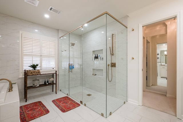 148 Pleasant Valley Dr, Little Rock, AR 72212 - full bathroom with a stall shower and marble look tile flooring