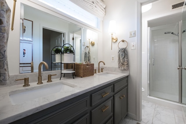 148 Pleasant Valley Dr, Little Rock, AR 72212 - full bath featuring marble look tiles, a shower stall, double vanity, and toilet