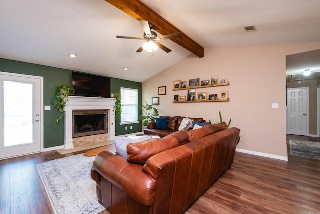 2418 Hickorynut Ct, Little Rock, AR 72211 - living area with wood finished floors, ceiling fan, a fireplace, baseboards, and recessed lighting