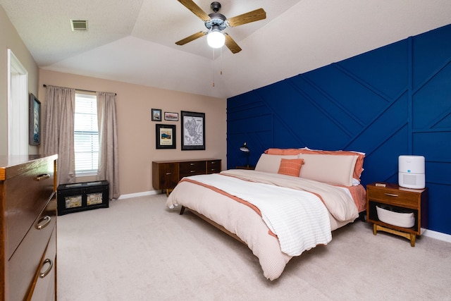 2418 Hickorynut Ct, Little Rock, AR 72211 - bedroom with carpet flooring, baseboards, ceiling fan, and lofted ceiling