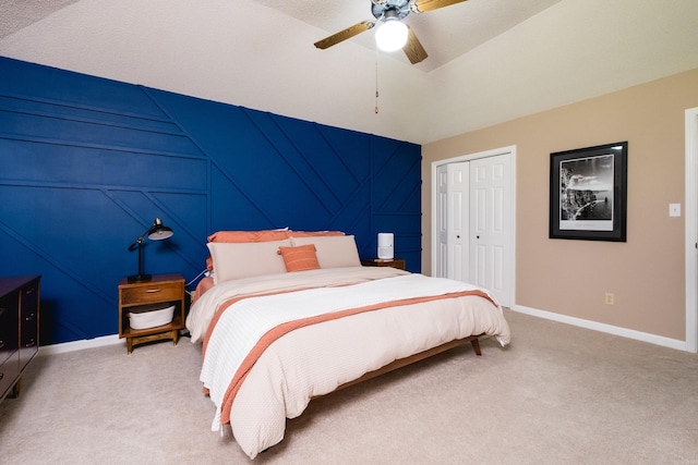 2418 Hickorynut Ct, Little Rock, AR 72211 - bedroom with carpet, a closet, baseboards, and a ceiling fan