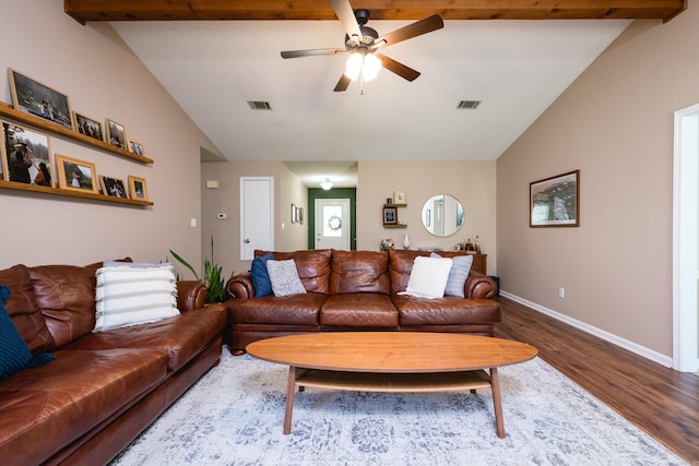 2418 Hickorynut Ct, Little Rock, AR 72211 - living room featuring vaulted ceiling, wood finished floors, baseboards, and a ceiling fan
