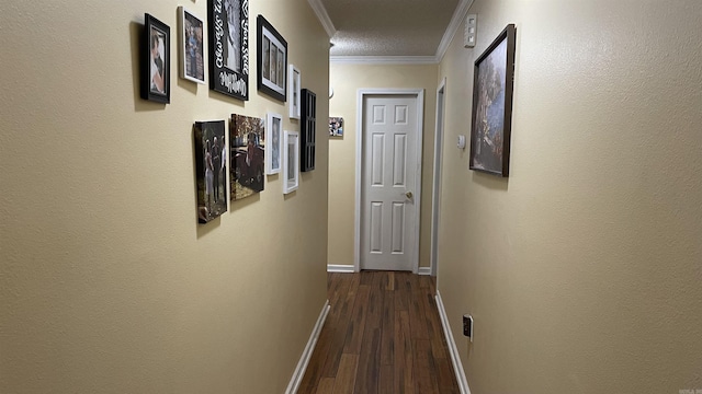131 Sunny Gap, Conway, AR 72032 - hallway with crown molding, dark wood-type flooring, and baseboards