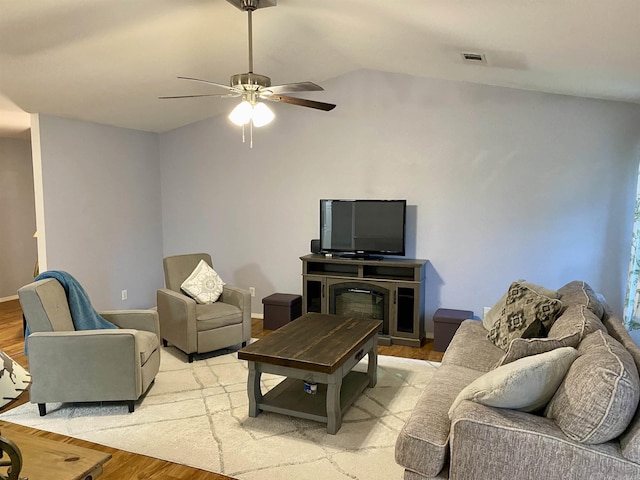 192 Shady Grove, Clarksville, AR 72830 - living area with light wood-style floors, ceiling fan, vaulted ceiling, and baseboards