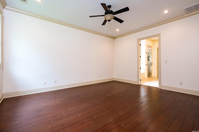 28 Talmont Pl, Little Rock, AR 72223 - unfurnished room featuring a ceiling fan, dark wood-style floors, baseboards, crown molding, and recessed lighting