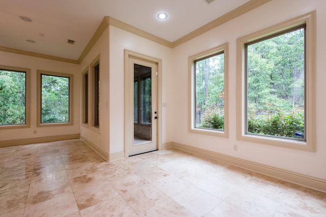28 Talmont Pl, Little Rock, AR 72223 - unfurnished room with healthy amount of natural light, crown molding, baseboards, recessed lighting, and light tile patterned flooring