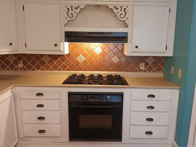1000 Gum Springs Rd, Searcy, AR 72143 - kitchen featuring black appliances, light countertops, white cabinets, backsplash, and under cabinet range hood