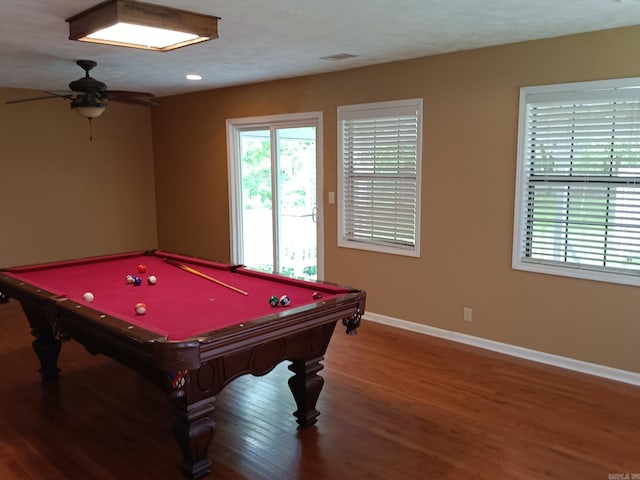 1000 Gum Springs Rd, Searcy, AR 72143 - game room with baseboards, wood finished floors, pool table, a ceiling fan, and recessed lighting