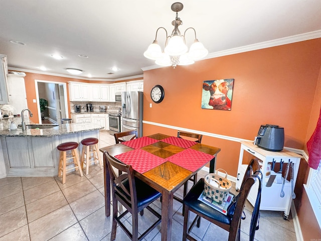 6 Palmer Ct, Searcy, AR 72143 - dining space with crown molding, a chandelier, light tile patterned floors, and recessed lighting