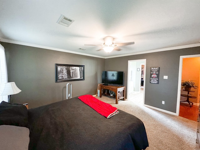 6 Palmer Ct, Searcy, AR 72143 - bedroom with carpet, crown molding, baseboards, and ceiling fan