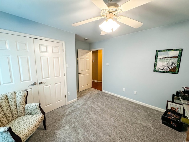 6 Palmer Ct, Searcy, AR 72143 - sitting room featuring carpet floors, baseboards, and a ceiling fan