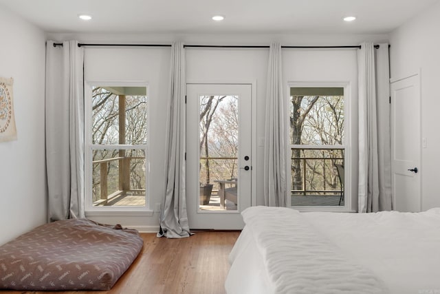 9 Lakeview Ter, Mount Ida, AR 71957 - bedroom featuring access to exterior, wood finished floors, and recessed lighting