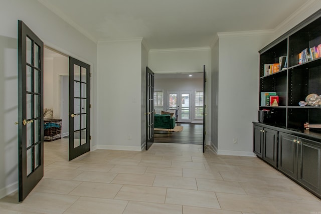 10 Silverwood Ct, North Little Rock, AR 72116 - corridor featuring french doors, crown molding, and baseboards