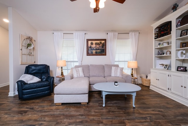 1520 Calgary Cv, Little Rock, AR 72211 - living room with plenty of natural light, ceiling fan, and dark wood-style floors