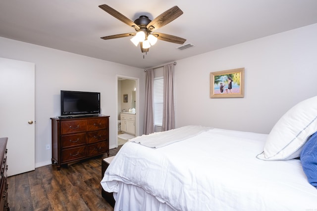 1520 Calgary Cv, Little Rock, AR 72211 - bedroom featuring dark wood finished floors, ensuite bathroom, and a ceiling fan