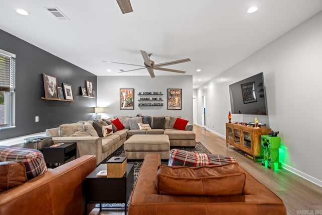 305 W Cross St, Benton, AR 72015 - living room featuring ceiling fan, wood finished floors, recessed lighting, and baseboards