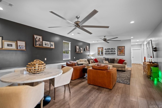 305 W Cross St, Benton, AR 72015 - living area featuring a ceiling fan, wood finished floors, and recessed lighting