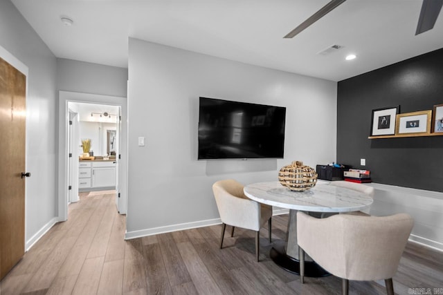 305 W Cross St, Benton, AR 72015 - dining space featuring wood finished floors, a ceiling fan, baseboards, and recessed lighting