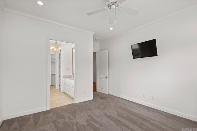 425 Valley Ranch Cir, Little Rock, AR 72223 - unfurnished bedroom featuring ornamental molding, light carpet, recessed lighting, a chandelier, and baseboards