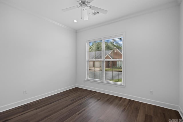 425 Valley Ranch Cir, Little Rock, AR 72223 - spare room with ornamental molding, baseboards, dark wood-style floors, ceiling fan, and recessed lighting