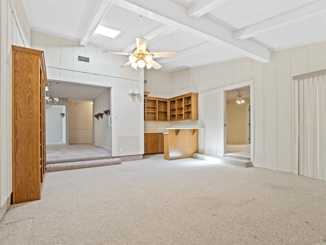 6 Sierra Ln, Hot Springs Village, AR 71909 - unfurnished living room with carpet, ceiling fan, and beam ceiling