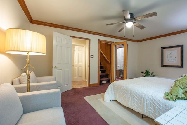6220 Hopi Dr, North Little Rock, AR 72116 - bedroom featuring carpet floors, crown molding, baseboards, and ceiling fan
