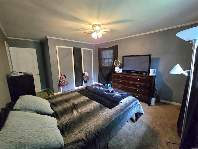 1020 Pioneer Rd, Searcy, AR 72143 - carpeted bedroom with baseboards, ornamental molding, and ceiling fan