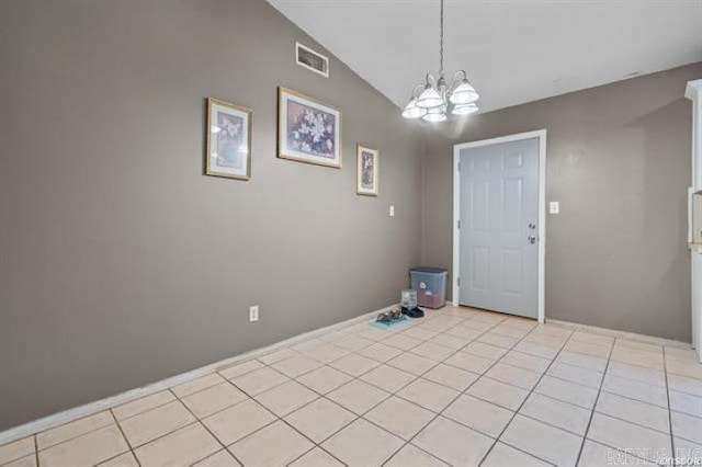 503 Westpine Dr, Hot Springs, AR 71913 - empty room featuring a chandelier, vaulted ceiling, and light tile patterned floors